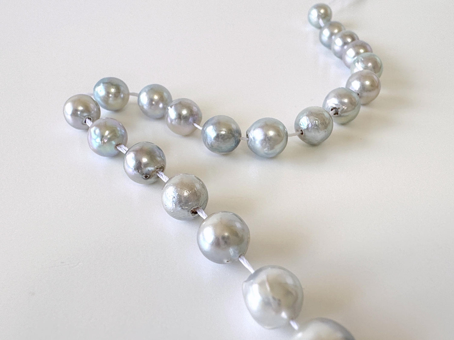 7.5-8mm Japanese Akoya Pearl Beads, Natural Blue/Silver color pearl, Genuine Akoya Pearl, Full Strand 40cm , 15.7", Salt water pearl