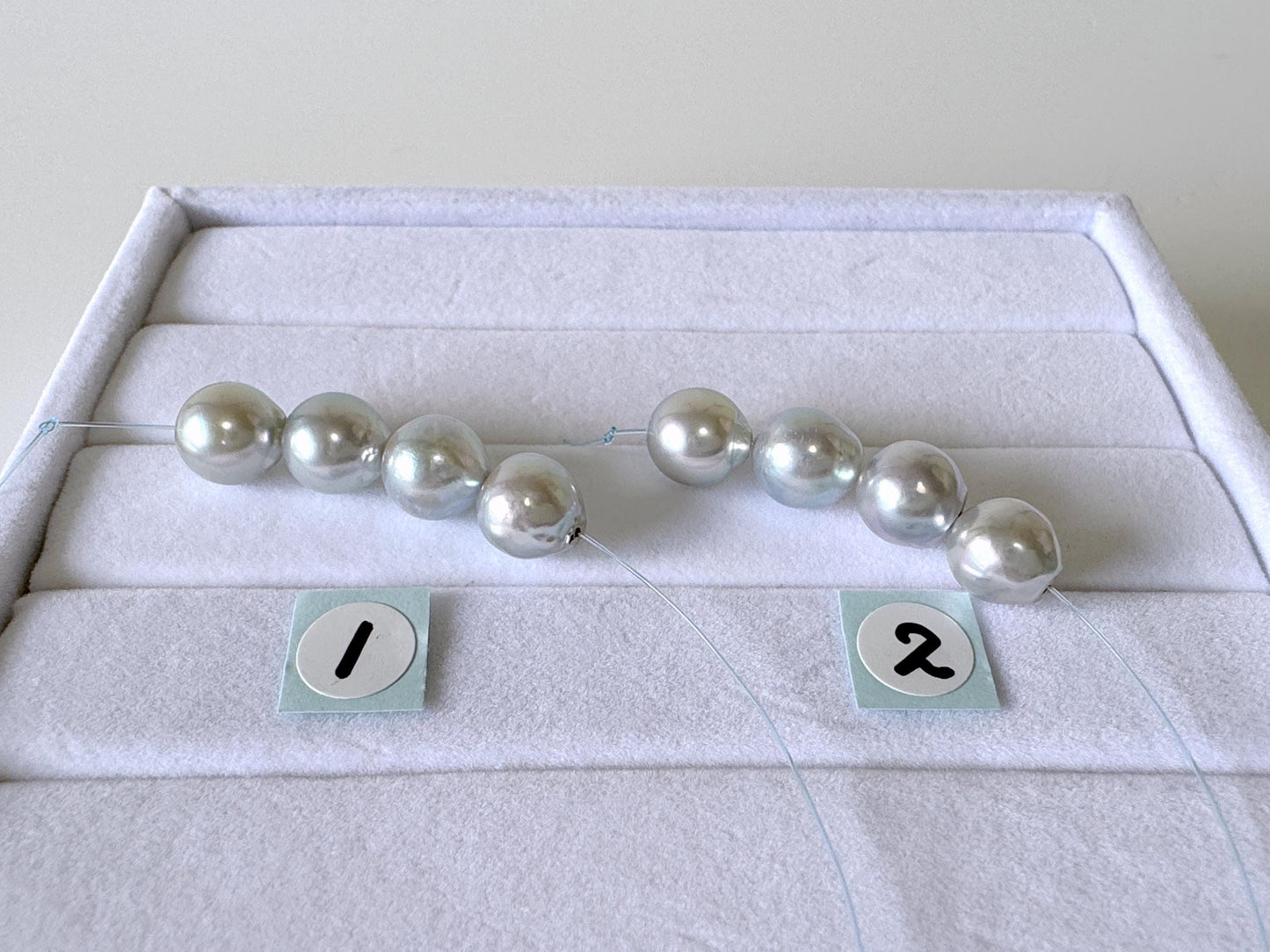 Japanese Natural blue/silver color Akoya Pearl Beads, 7.5-8mm, Mini Strand, Short Strand of 4 Pieces, Cultured in Sea Water