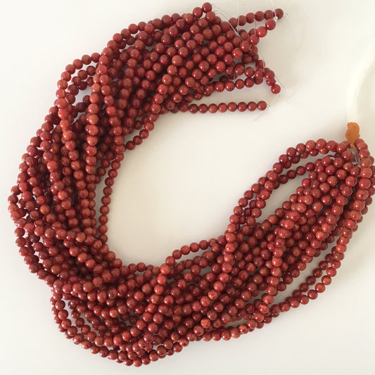 Natural sponge coral 5-5.5mm strands, Deep red color, 15.7inches, 40cm, Apple coral strands, Price per strand