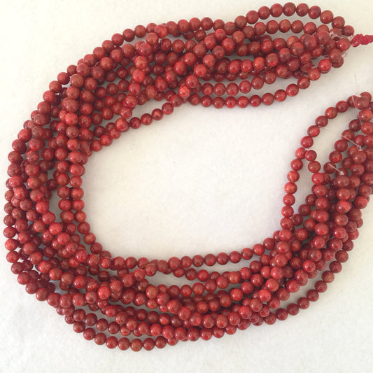 Natural sponge coral 5.5-6mm strands, Deep red color, 15.7inches, 40cm, Apple coral strands, Price per strand