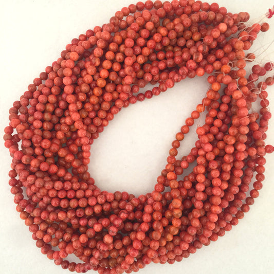 Natural sponge coral 5.5-6mm strands, Bright red color, 15.7inches, 40cm, Apple coral strands, Price per strand