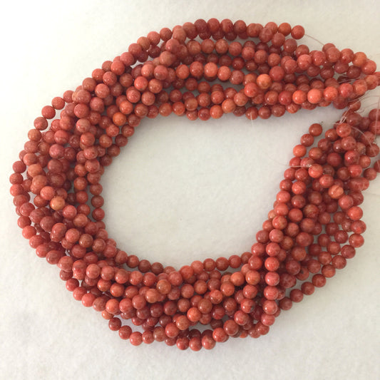 Natural sponge coral 6-6.5mm strands, Bright red color, 15.7inches, 40cm, Apple coral strands, Price per strand