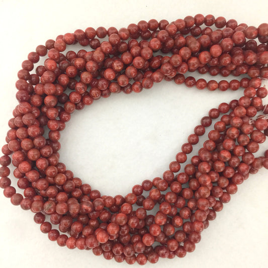 Natural sponge coral 7-7.5mm strands, Deep red color, 15.7inches, 40cm, Apple coral strands, Price per strand