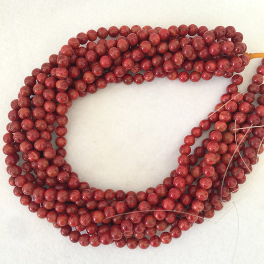 Natural sponge coral 7.5-8mm strands, Red-deep red color, 15.7inches, 40cm, Apple coral strands, Price per strand