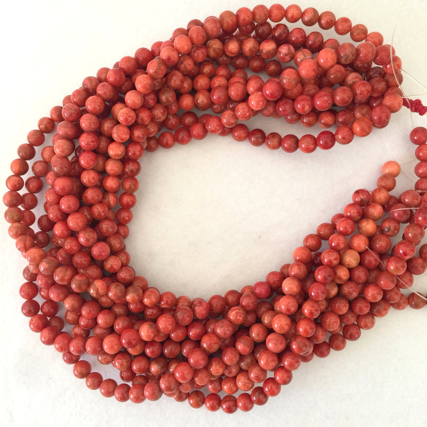 Natural sponge coral 7.5-8mm strands, Bright red color, 16inches, 40cm, Apple coral strands, Price per strand
