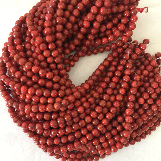 Natural sponge coral 8-8.5mm strands, Red-deep red color, 15.7inches, 40cm, Apple coral strands, Price per strand
