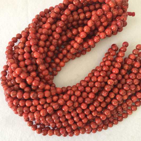 Natural sponge coral 8-8.5mm strands, Red-bright red color, 15.7inches, 40cm, Apple coral strands, Price per strand