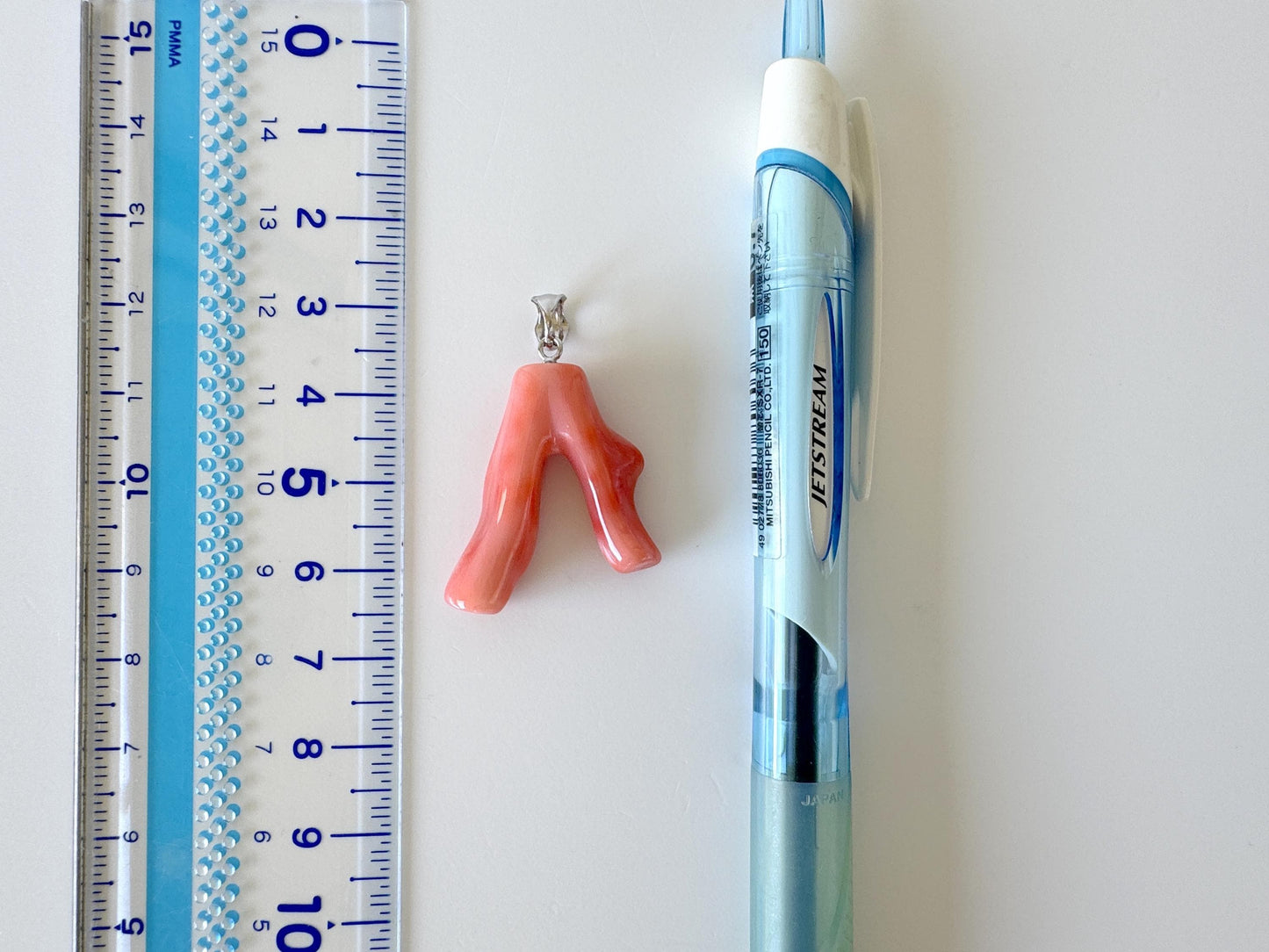 Natural Deep Sea Coral Branch Pendant, 27mm, Natural Pink/Ornge color coral branch pendant, Silver (Rhodium-Plated) bail