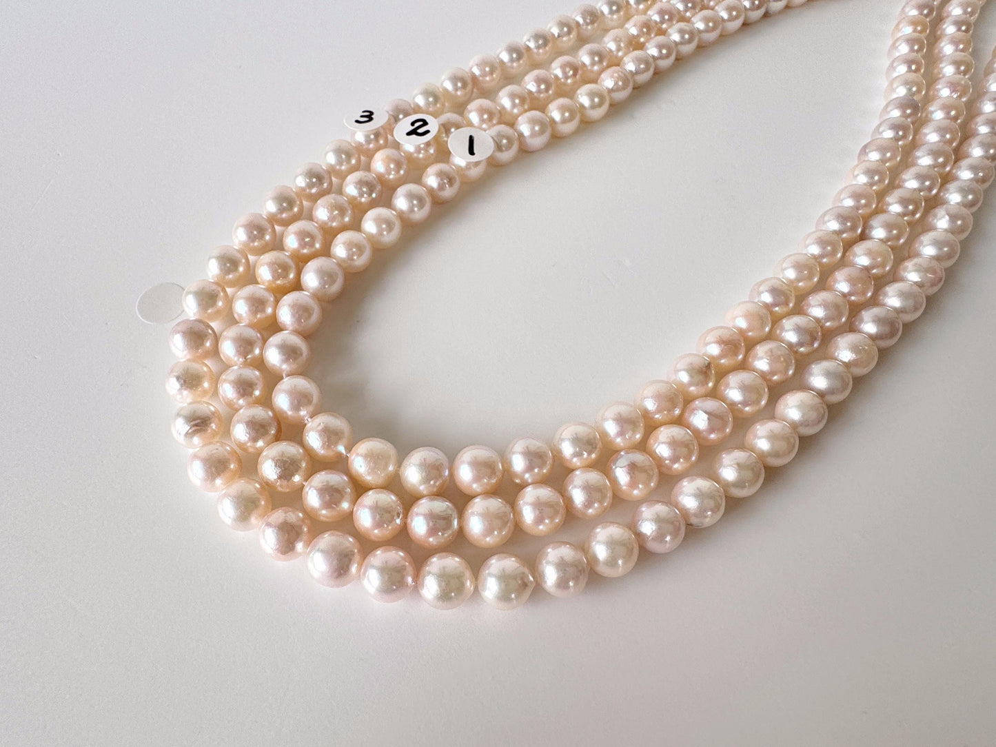 6.5-7mm Japanese White/Pink Akoya Pearl Beads, Genuine Akoya Pearl, Full Strand, 40cm , 15.7", Cultured Salt water pearl
