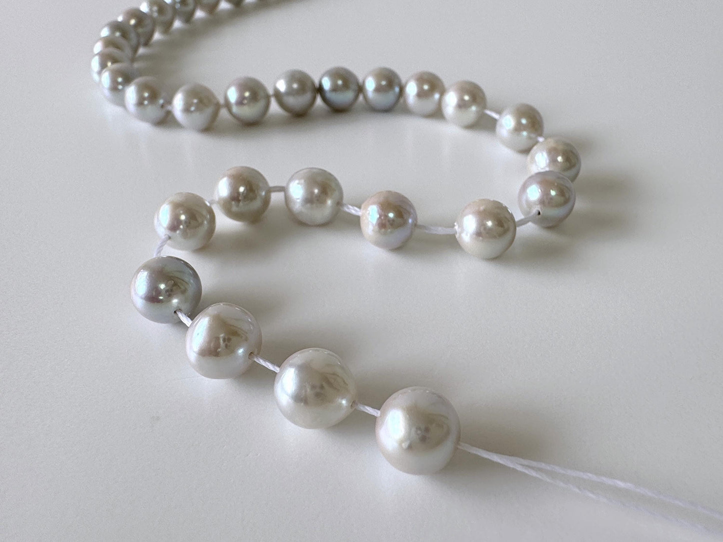 7-7.5mm Japanese Akoya Pearl Beads, Blue/Silver color pearl (Cobalt treated), Genuine Salt water Akoya Pearl, Full Strand, 40cm , 15.7"