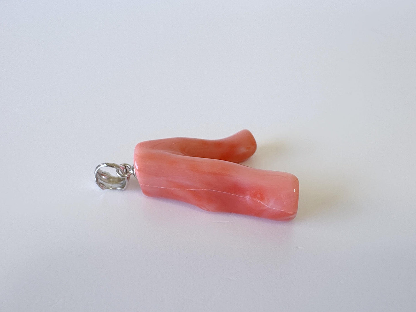 Natural Deep Sea Coral Branch Pendant, 27mm, Natural Pink/Ornge color coral branch pendant, Silver (Rhodium-Plated) bail