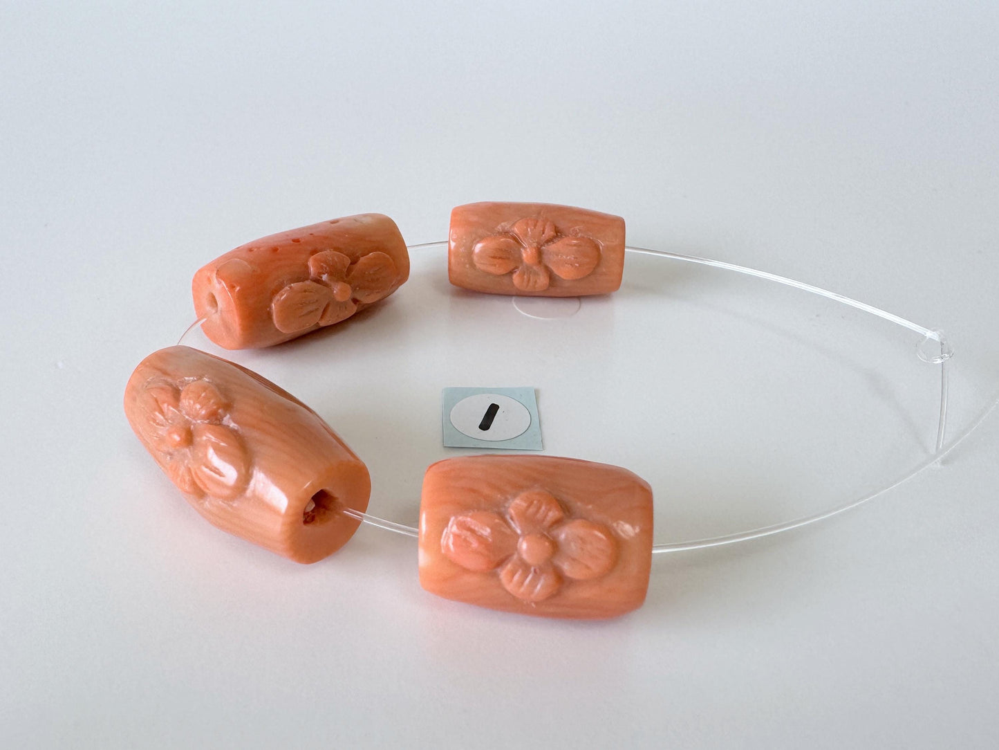 Orange Bamboo Coral Short Strand Beads, Set of 4 pcs., Flower-Carved Cylinder Shaped Beads, Orange Sea Bamboo, price per strand (dyed)