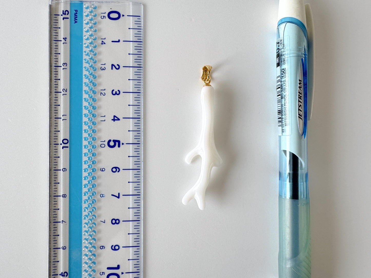 Natural Japanese White Coral Branch Pendant, 47mm, Natural White color genuine precious coral, Silver Bail (Gold-Plated)