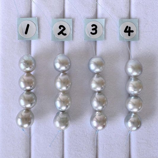 Japanese Natural blue/silver color Akoya Pearl Beads, 7.5-8mm, Mini Strand, Short Strand of 4 Pieces, Cultured in Sea Water