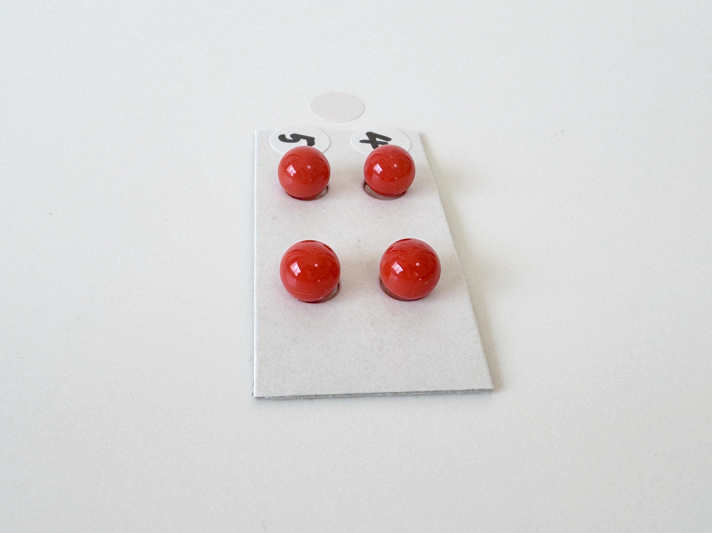 Natural Mediterranean Red Coral Round Loose 6-6.3mm with half-drilled hole, for Jewelry Making, Natural Color, Price per Pair