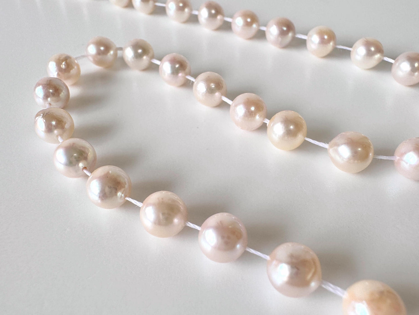 6.5-7mm Japanese White/Pink Akoya Pearl Beads, Genuine Akoya Pearl, Full Strand, 40cm , 15.7", Cultured Salt water pearl