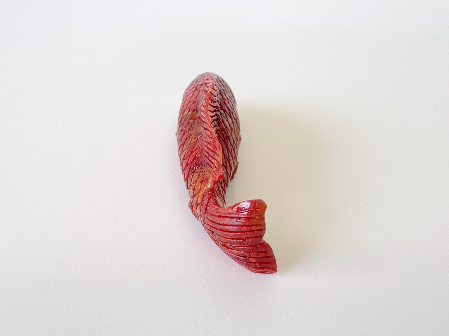 Natural Sponge Coral Carp Carving Pendant, 50mm, Apple Coral Fish Carving, Silver Bail (Rhodium plated)