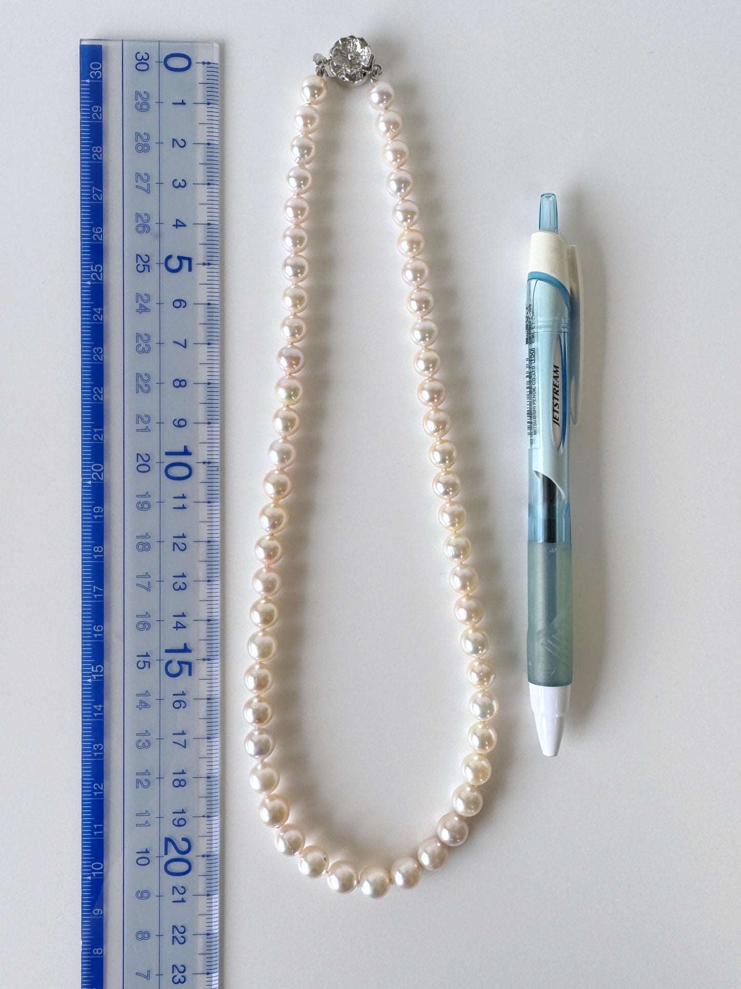 Necklace, 6.9-8.3mm Japanese White Akoya Pearl Necklace with Silver Clasp, Genuine Akoya Pearl, 45cm, 17.7in, Cultured Salt water pearl