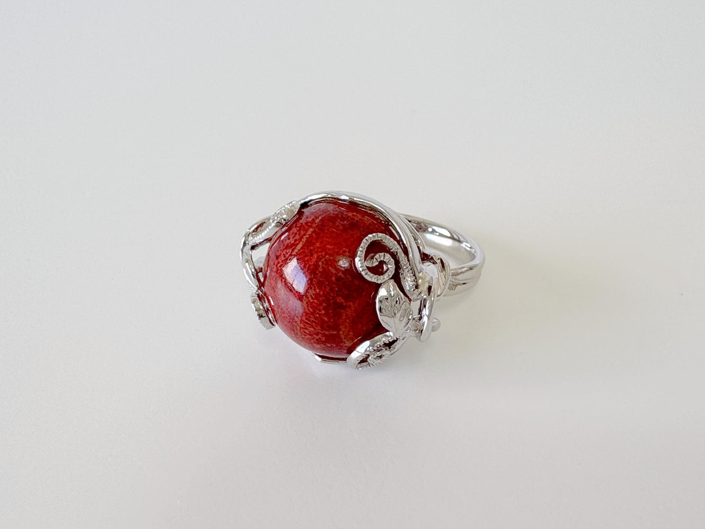 Natural sponge coral half circle silver ring, size is Jp 17, US 8.5, UK Q, IT 57