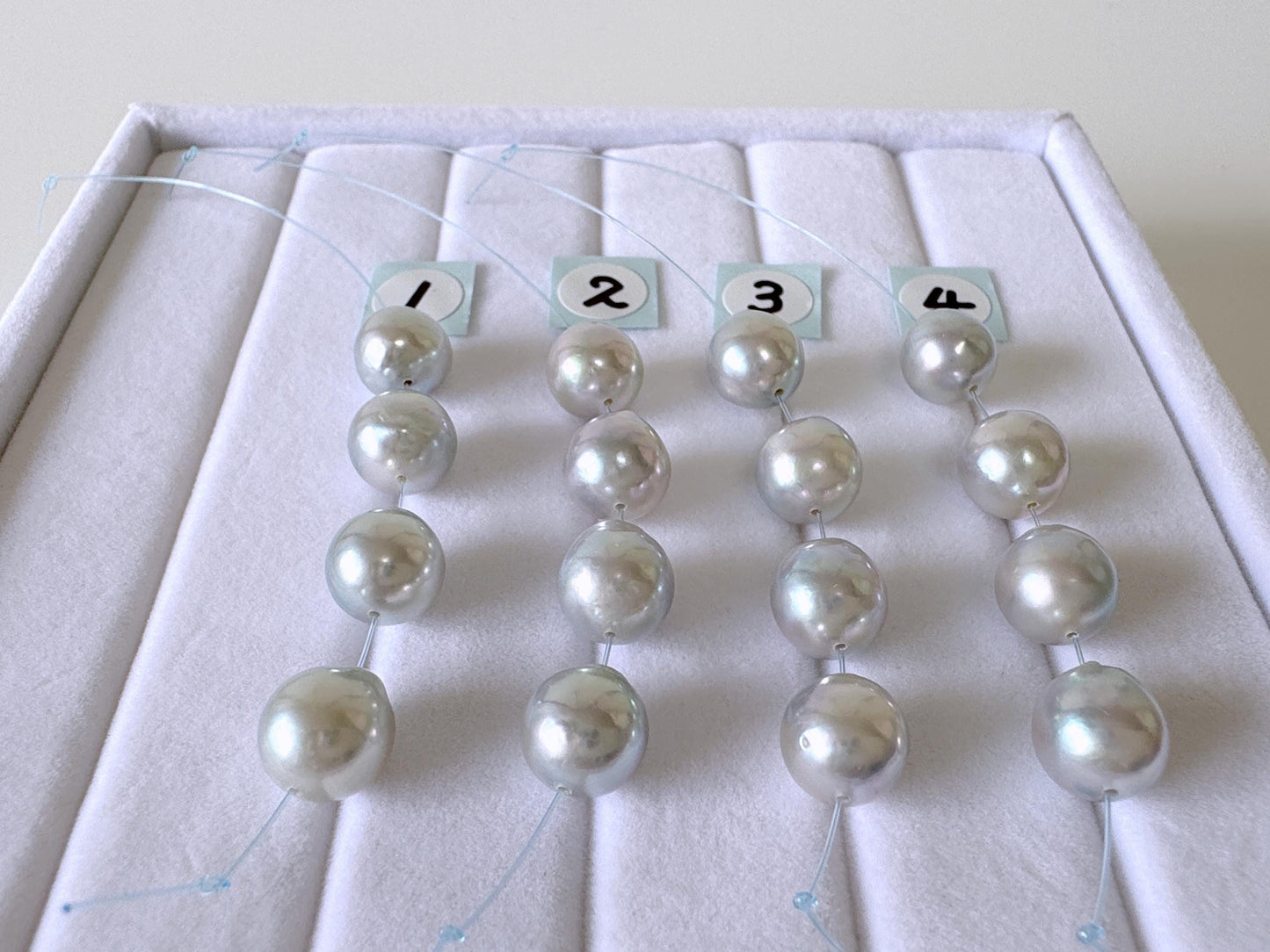 Japanese Natural blue/silver color Akoya Pearl Beads, 7.5-8mm, Mini Strand, Short Strand of 4 Pieces, Cultured in Sea Water