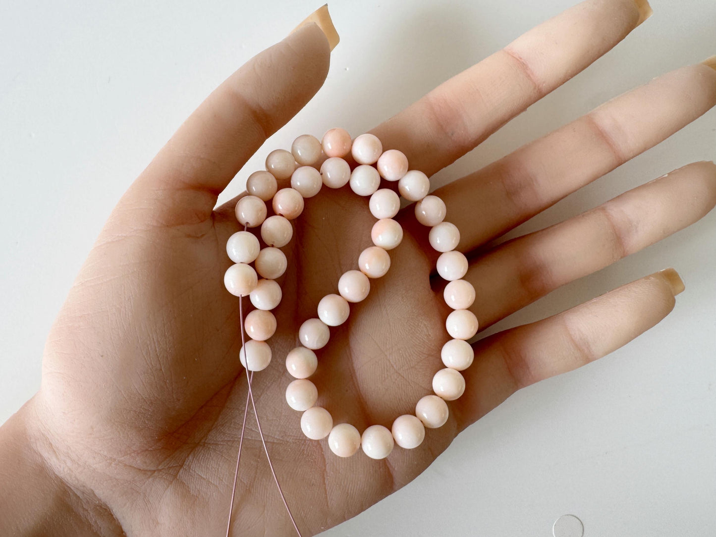 Pink Coral Short Strand Beads Natural (Miss Coral) 6.7-6.9mm Round (25cm Length, Jewelry Supplies)