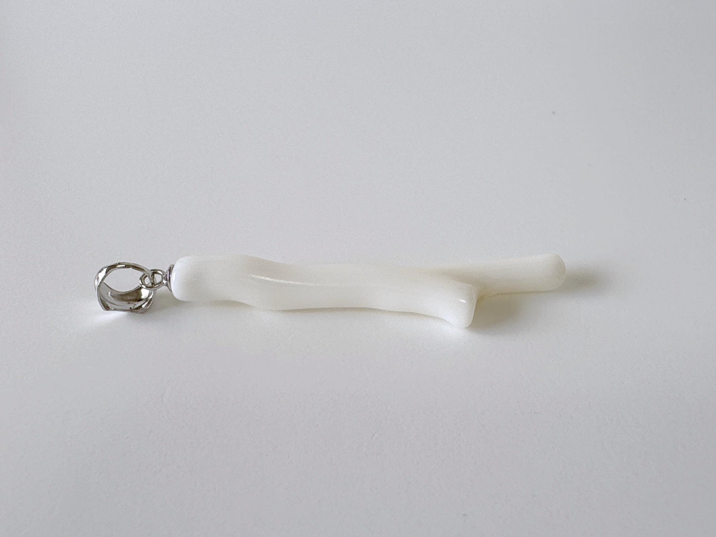 Natural Japanese White Coral Branch Pendant, 44mm, Natural White color genuine precious coral, Silver Bail (Rhodium-Plated)