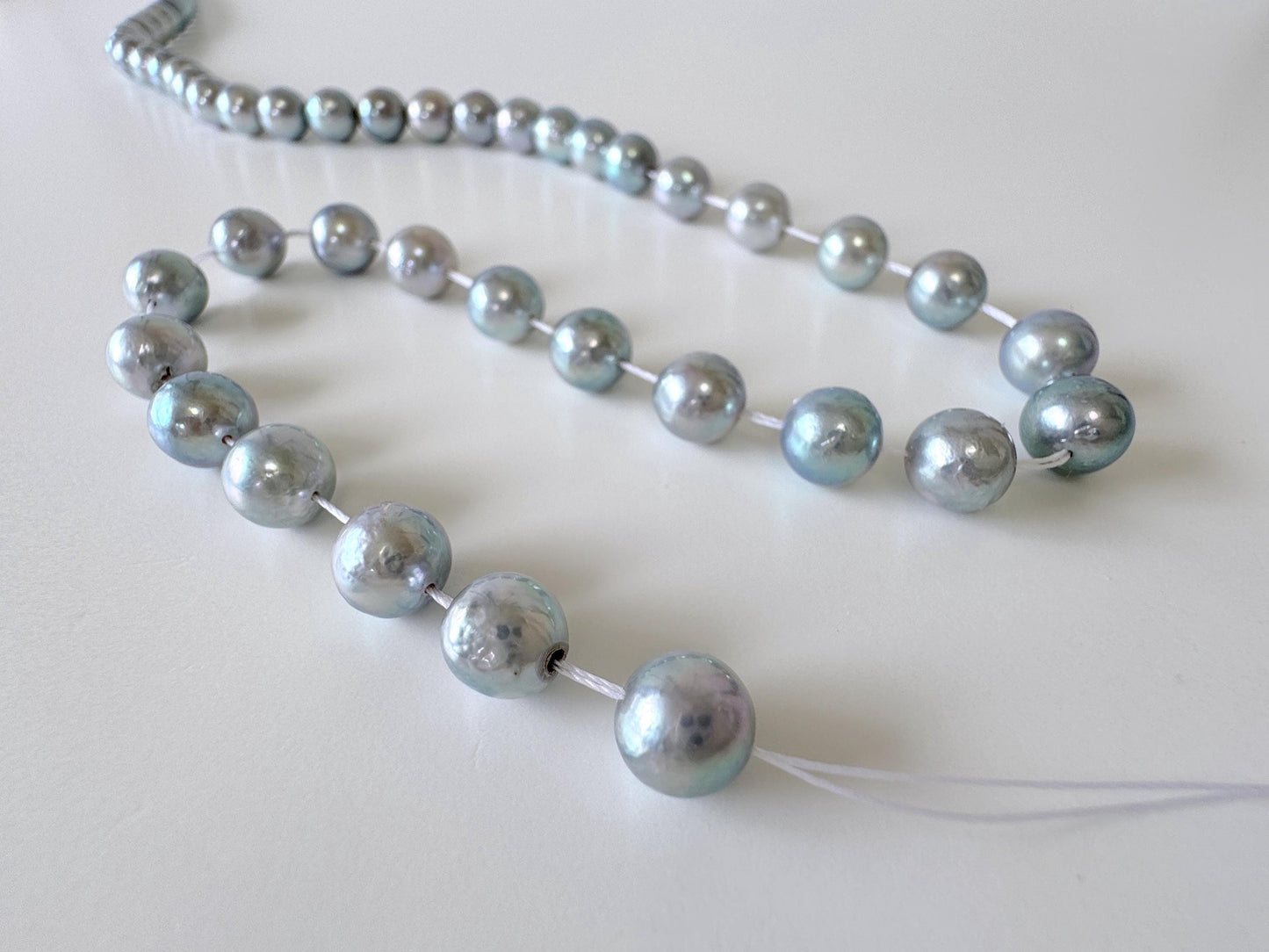 7.5-8mm Japanese Akoya Pearl Beads, Natural Blue/Silver color pearl, Genuine Akoya Pearl, Full Strand 40cm , 15.7", Salt water pearl