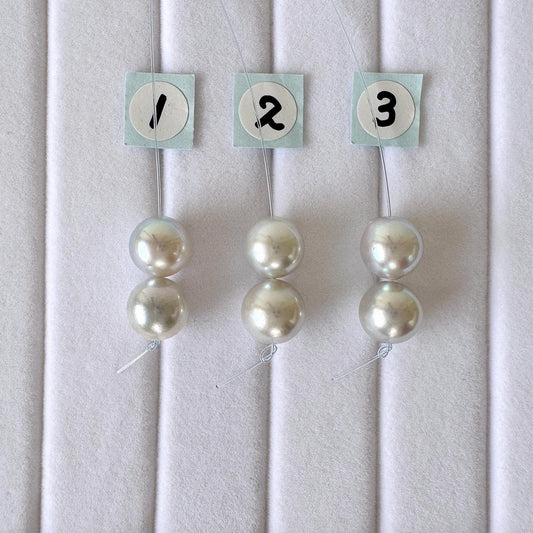 Japanese Blue/Silver (Natural color) Akoya Pearl Beads, 8-8.5mm, Mini Strand, 2 Pieces, Short Strand, Salt water pearl, Genuine Akoya Pearl