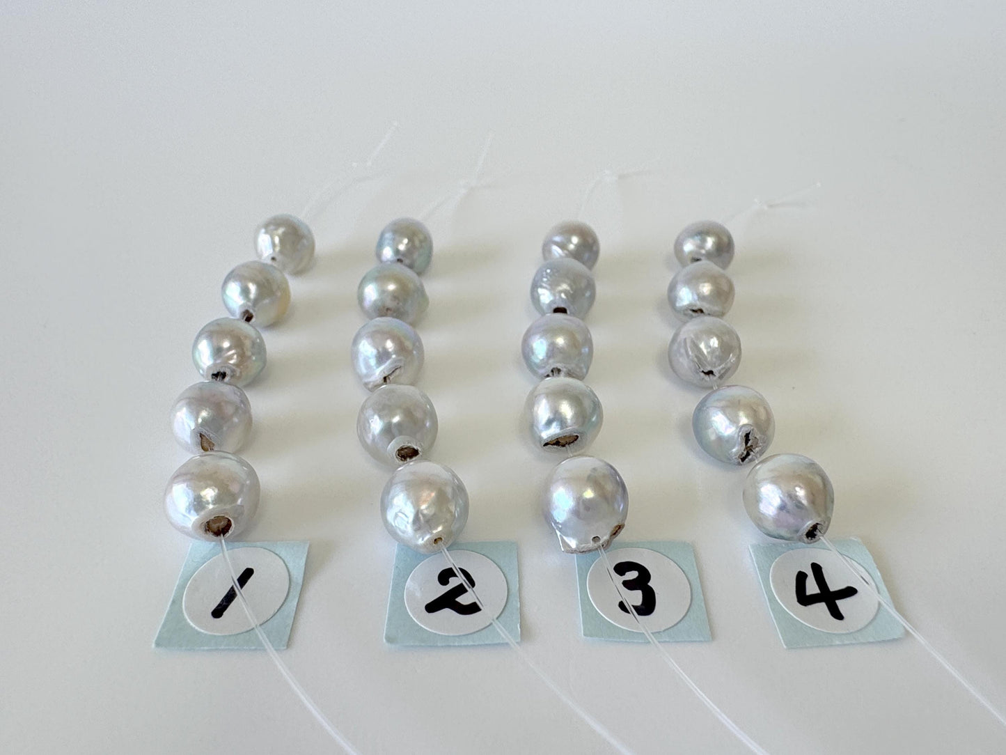 Japanese Natural blue/silver color Akoya Pearl Beads, 7-7.5mm, Mini Strand, Short Strand of 5 Pieces, Cultured in Sea Water