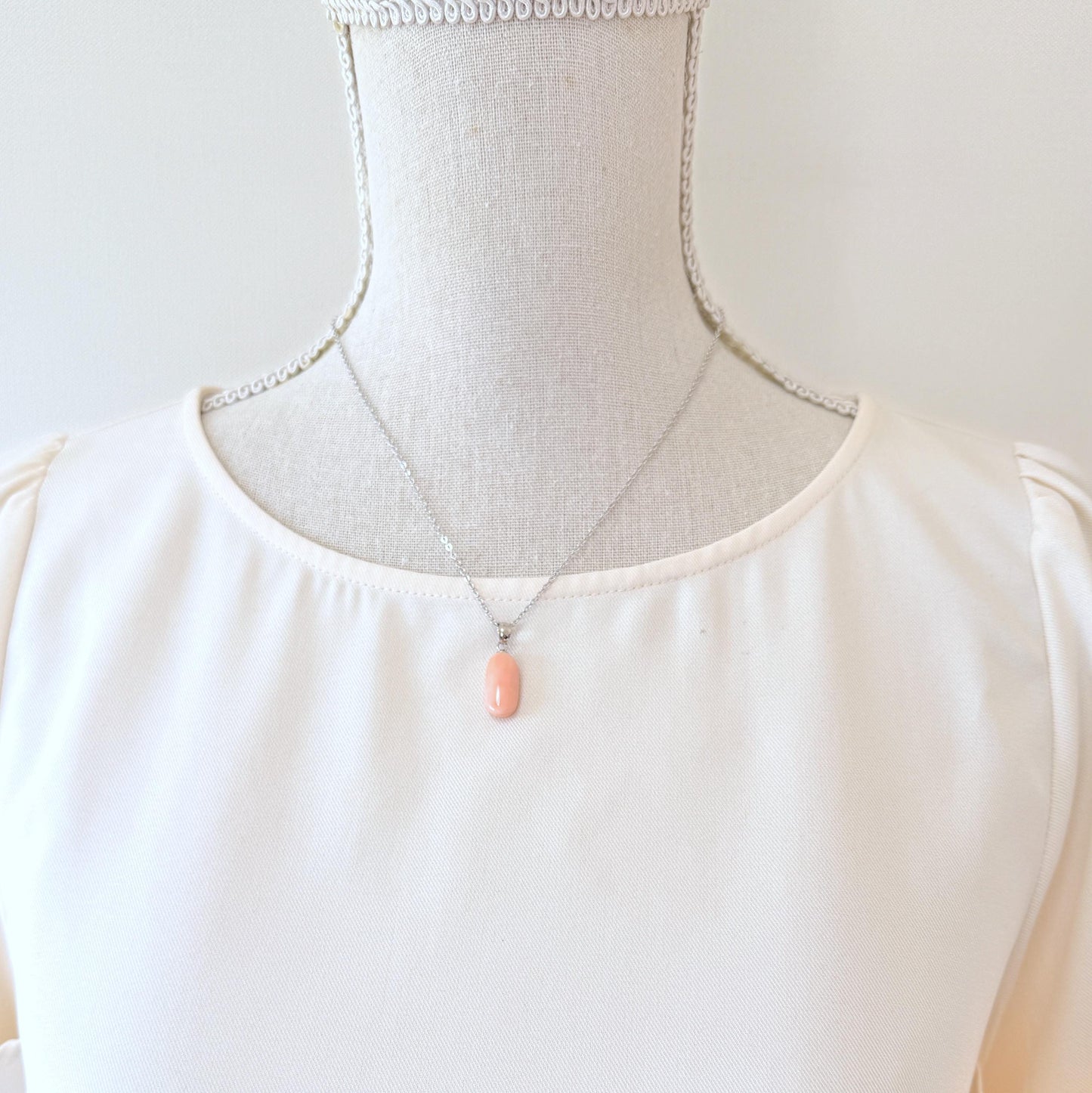 Natural Deep Sea Coral Oval Cabochon Pendant, 17x8.8mm, Natural Pink/Orange color coral, Silver (Rhodium-Plated) bail