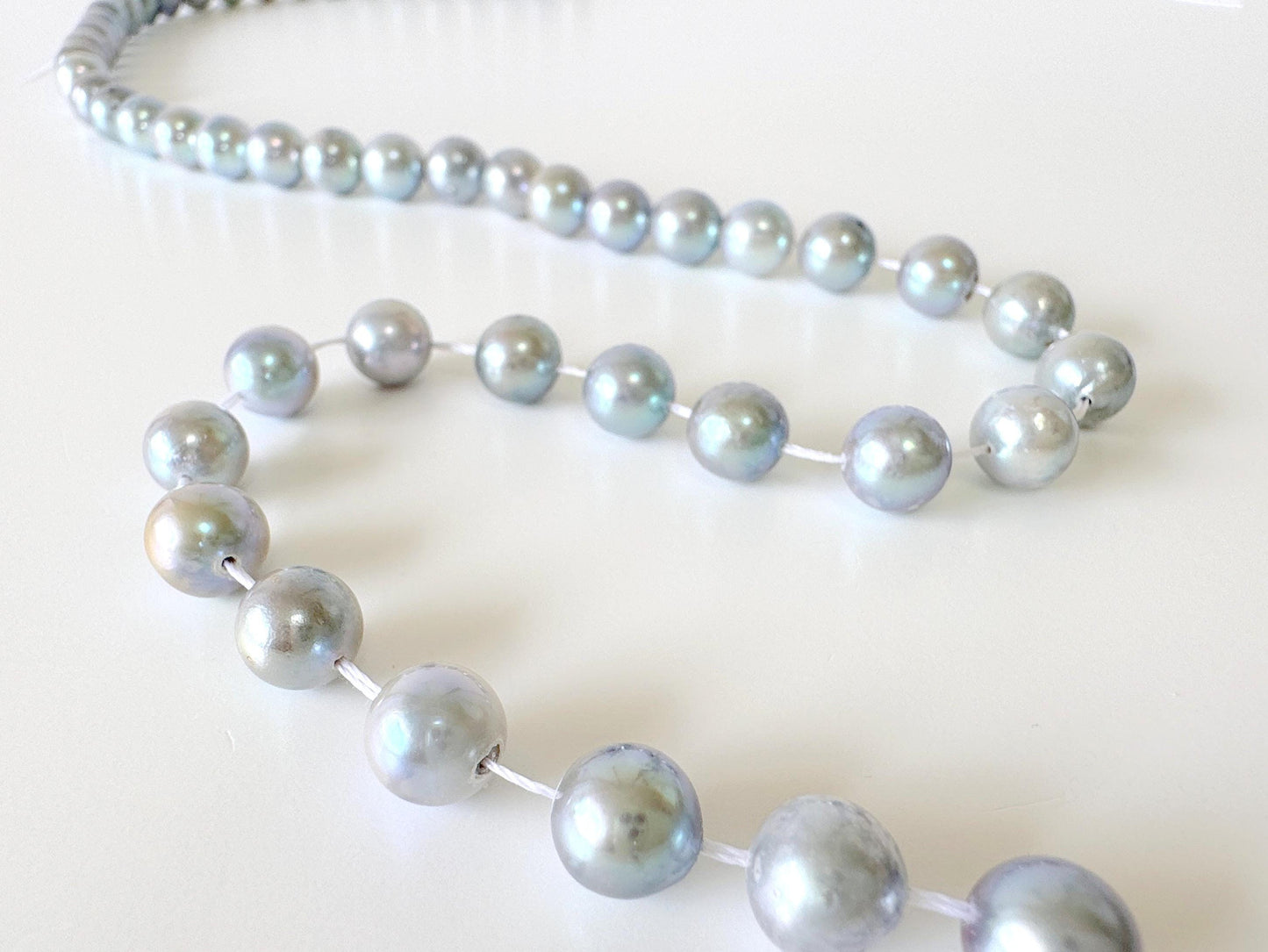 7.5-8mm Japanese Akoya Pearl Beads, Blue/Silver color pearl (Cobalt treated), Genuine Salt water Akoya Pearl, Full Strand, 40cm , 15.7"