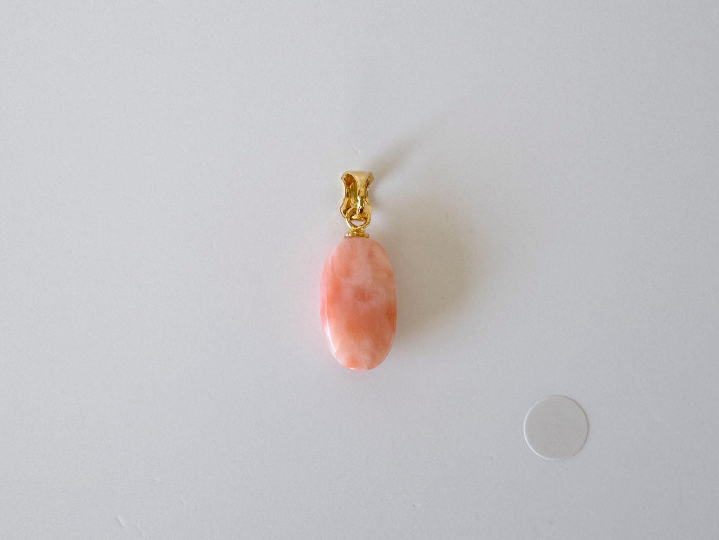 Natural Deep Sea Coral Oval Cabochon Pendant, 15.6x9mm, Natural Pink/Orange color coral, Silver (Gold-Plated) bail