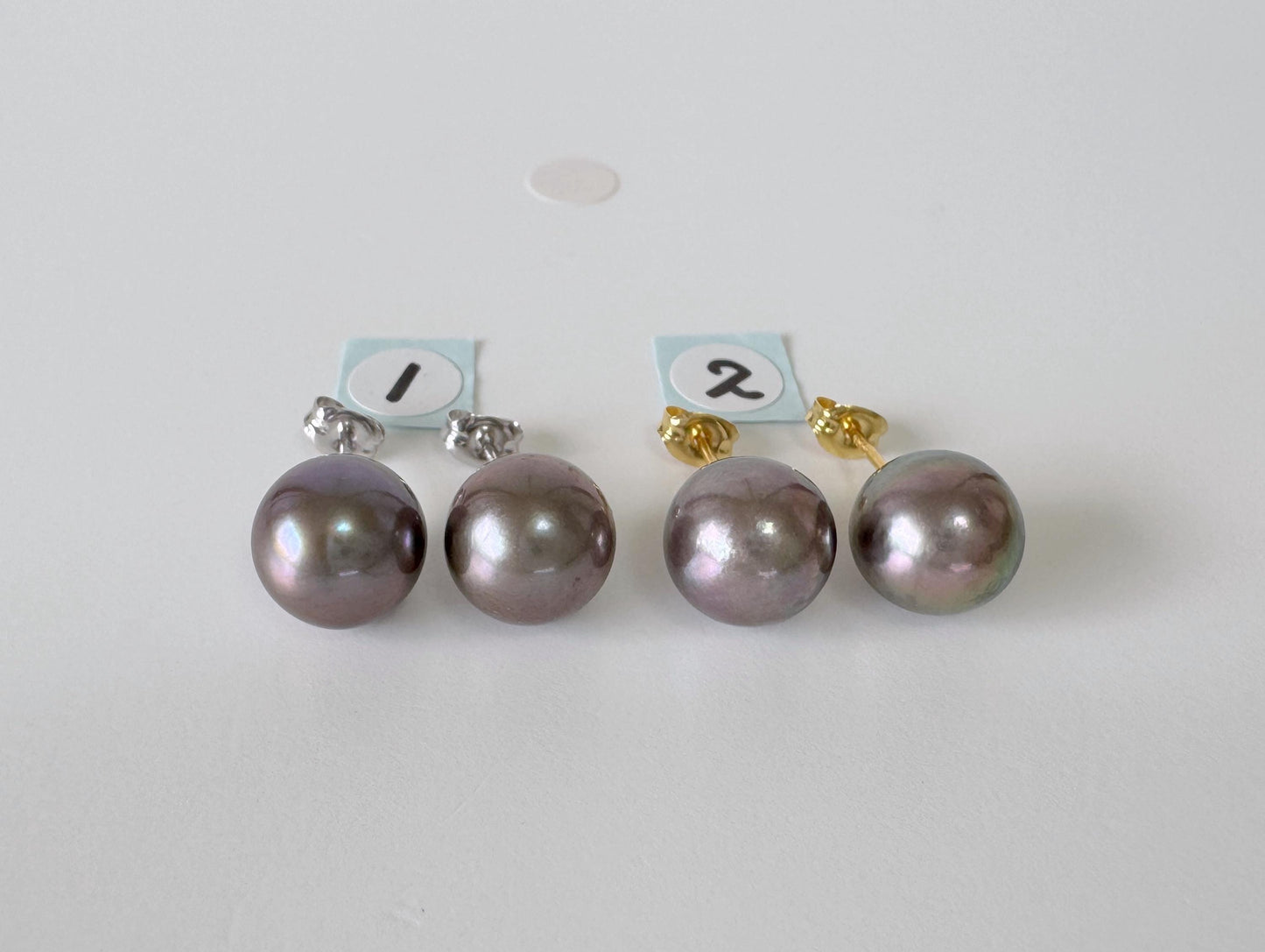 Japanese Black/Peacock Black Akoya Pearl Stud Earrings, 9.5mm, Silver 925 Post/Ear Nuts, Genuine Akoya Pearl, Salt water cultured pearl