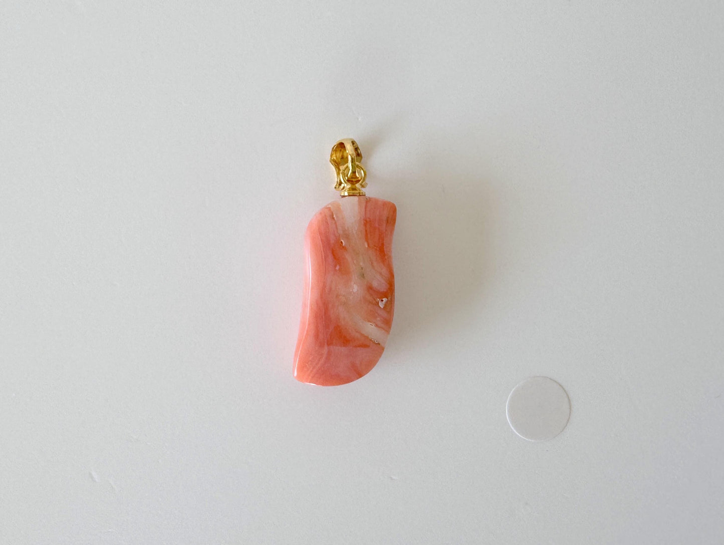 Natural Deep Sea Coral Unique Shaped Pendant, 21.8x10.5mm, Natural Pink/Orange color coral, Silver (Gold-Plated) bail