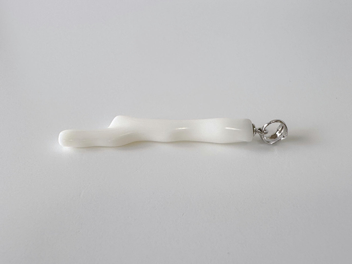Natural Japanese White Coral Branch Pendant, 44mm, Natural White color genuine precious coral, Silver Bail (Rhodium-Plated)