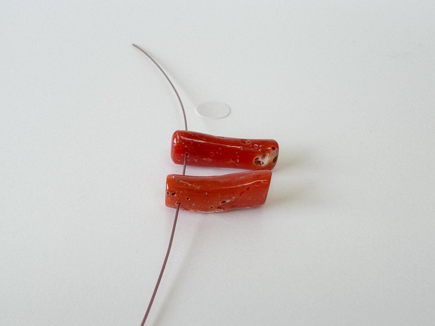 Japanese red(Aka) coral branch set for 2pcs, 18-20mm, side full hole, natural red color coral for jewelry making