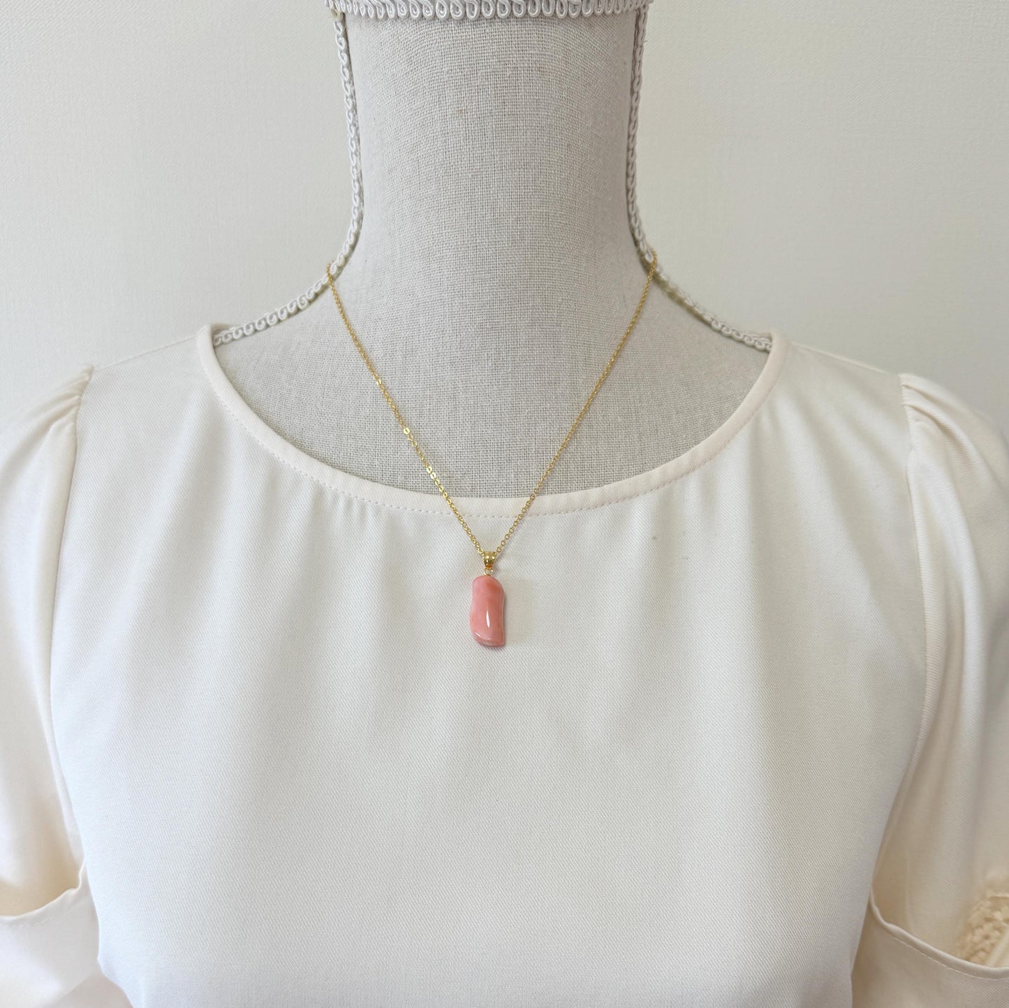 Natural Deep Sea Coral Unique Shaped Pendant, 21.8x10.5mm, Natural Pink/Orange color coral, Silver (Gold-Plated) bail