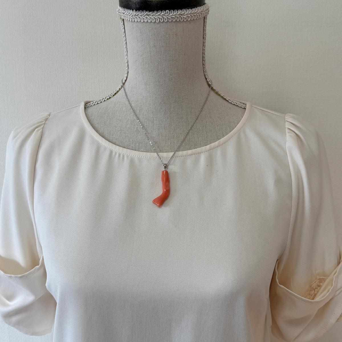 Coral Branch Pendant Natural Deep Sea Coral: Orange Pink Coral Jewelry Accent, Silver Bail (40mm Length)