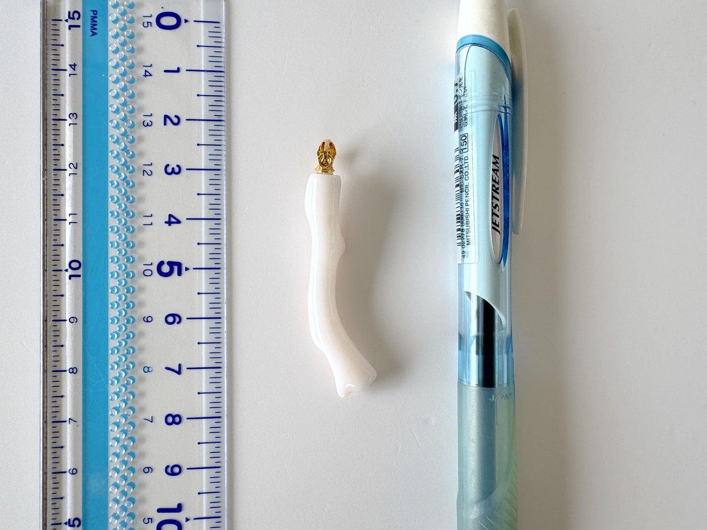 Natural Japanese White Coral Branch Pendant, 44mm, Natural White color genuine precious coral, Silver Bail (Gold-Plated)