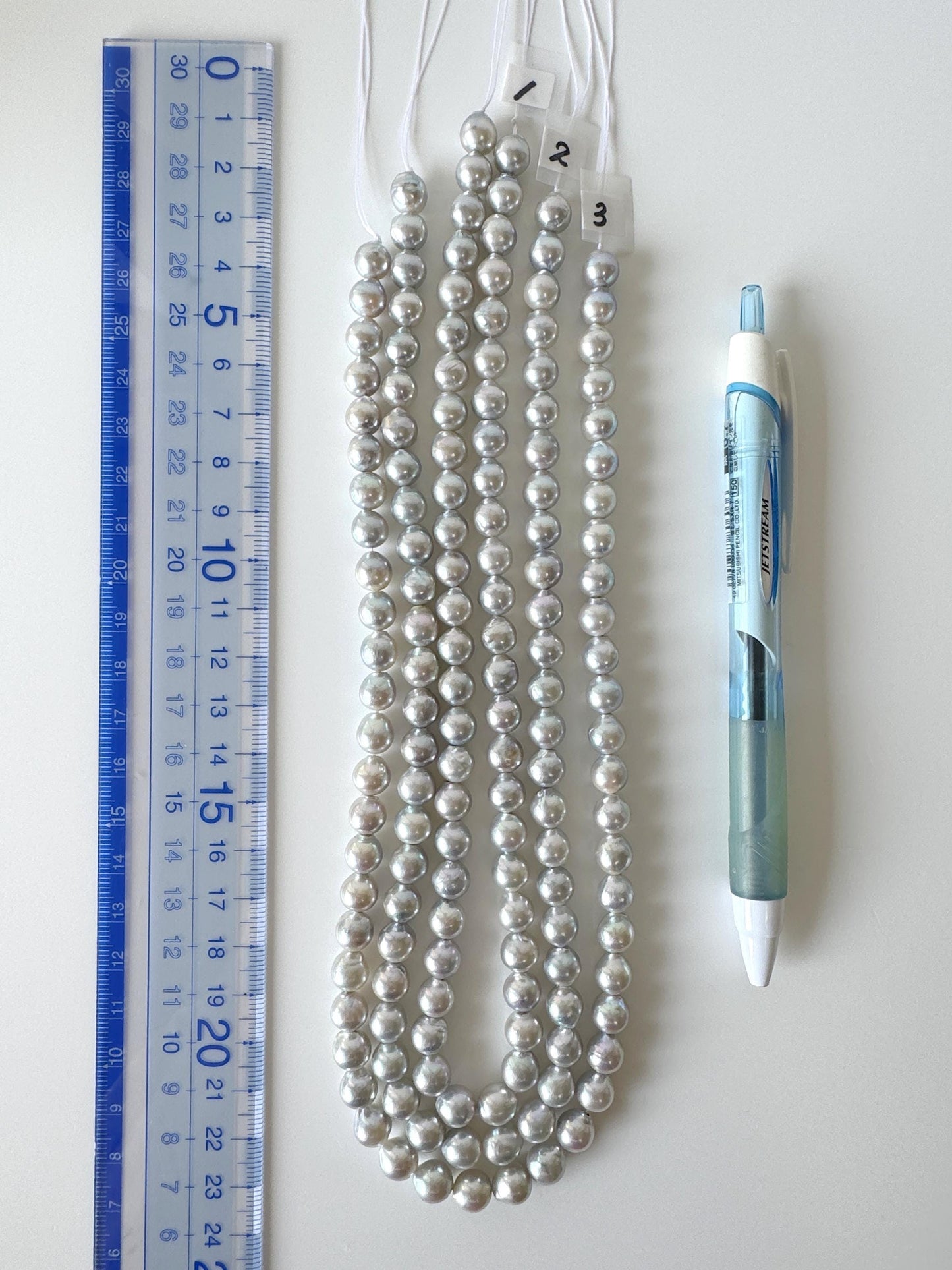 7.5-8mm Japanese Akoya Pearl Beads, Natural Blue/Silver color pearl, Genuine Akoya Pearl, Full Strand 40cm , 15.7", Salt water pearl
