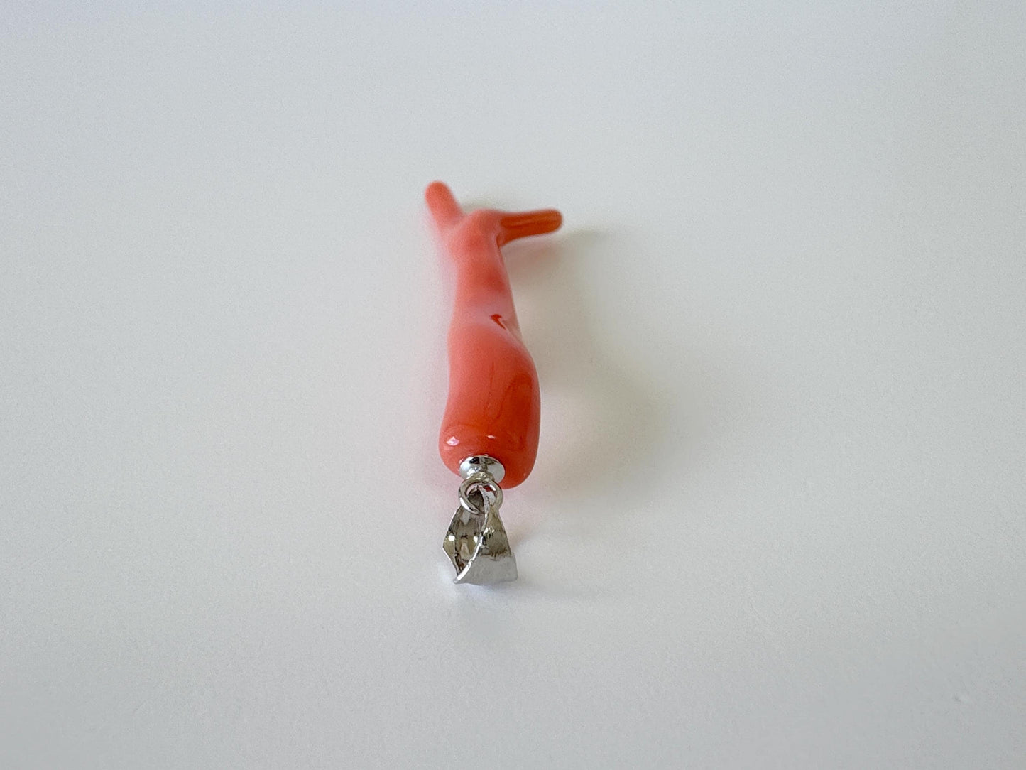 Natural Deep Sea Coral Branch Pendant, 49mm, Natural Orange/Pink color coral branch pendant, Silver (Rhodium-Plated) bail