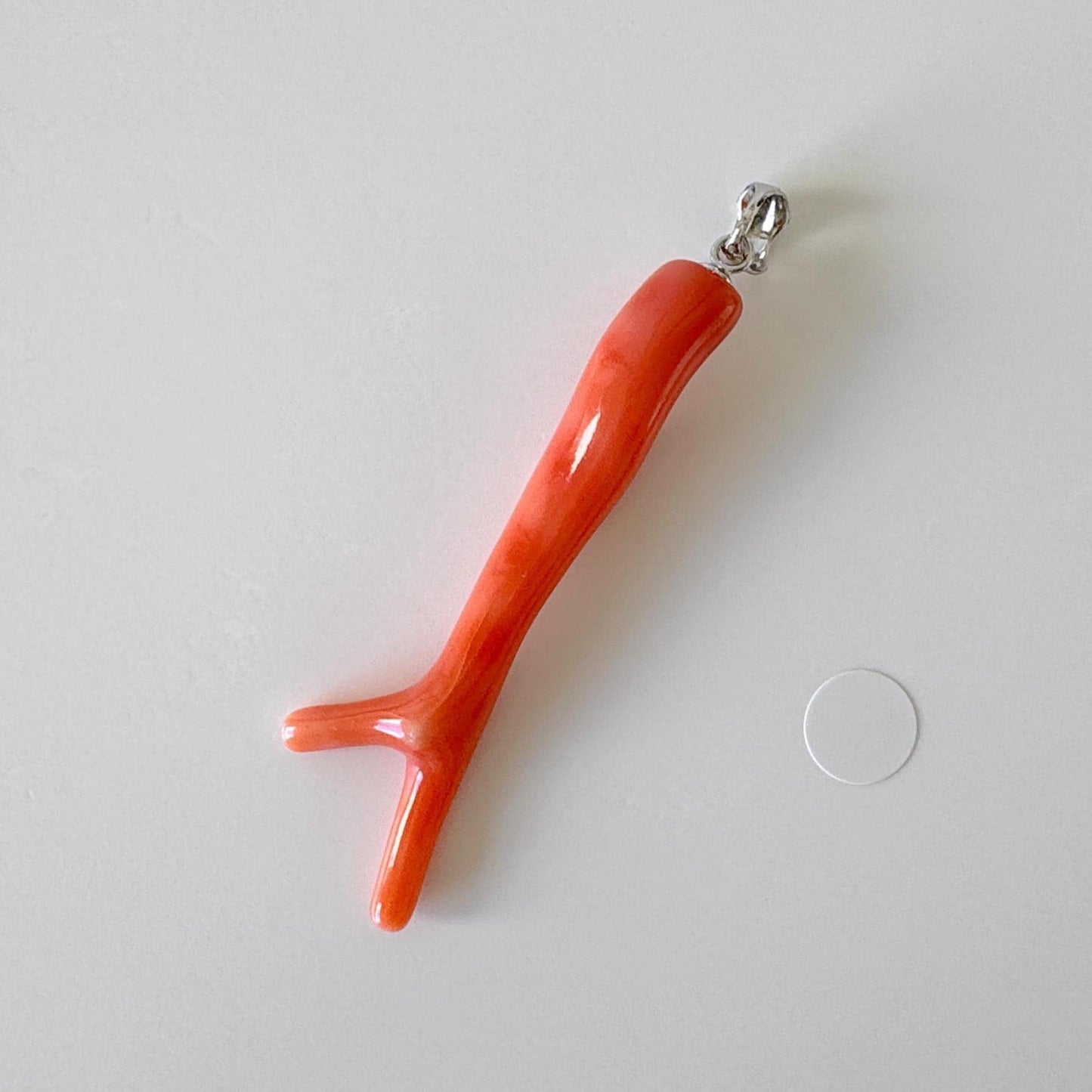 Natural Deep Sea Coral Branch Pendant, 49mm, Natural Orange/Pink color coral branch pendant, Silver (Rhodium-Plated) bail