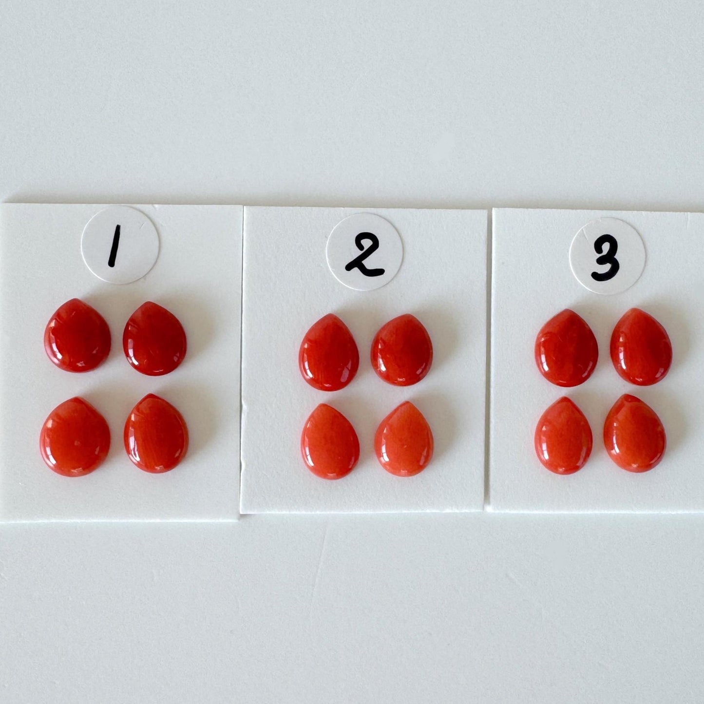 Value-priced, Natural red Mediterranean coral loose Pear shape cabochon for a set of 4pcs, For jewelry making, Natural color