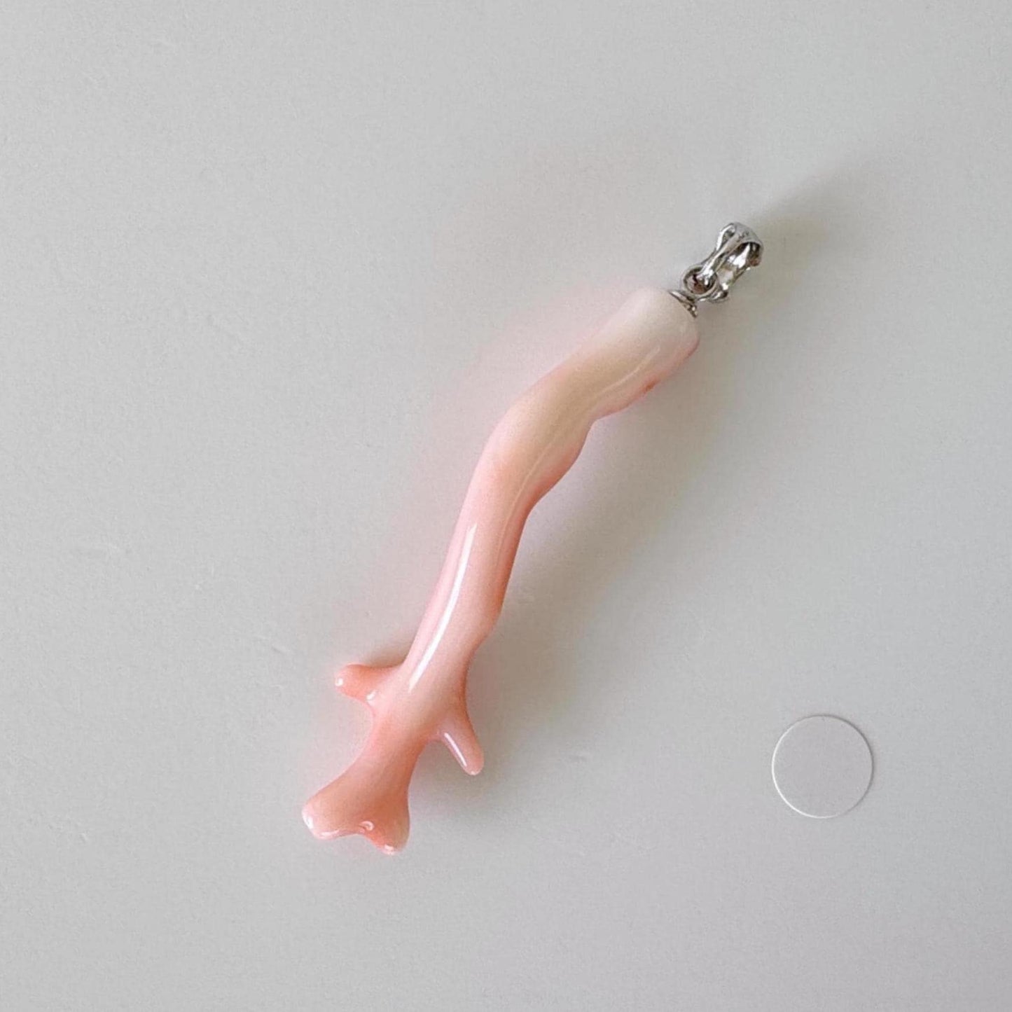 Natural Deep Sea Coral Branch Pendant, 48mm, Natural Pink/Ornge color coral branch pendant, Silver (Rhodium-Plated) bail