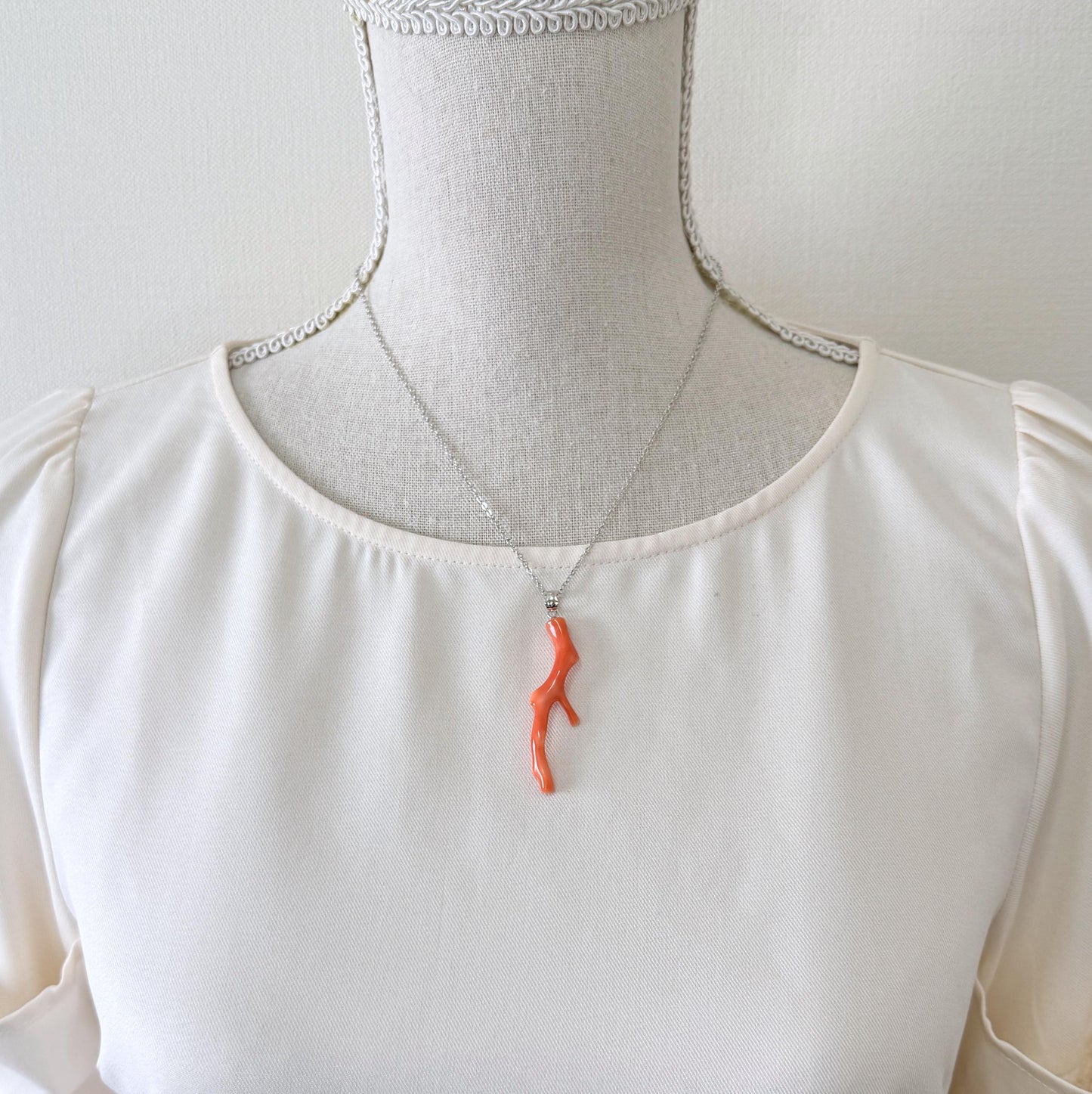 Coral Branch Pendant Natural Deep Sea Coral: Orange Pink Coral Jewelry Accent, Silver Bail (50mm Length, Lightweight Design)