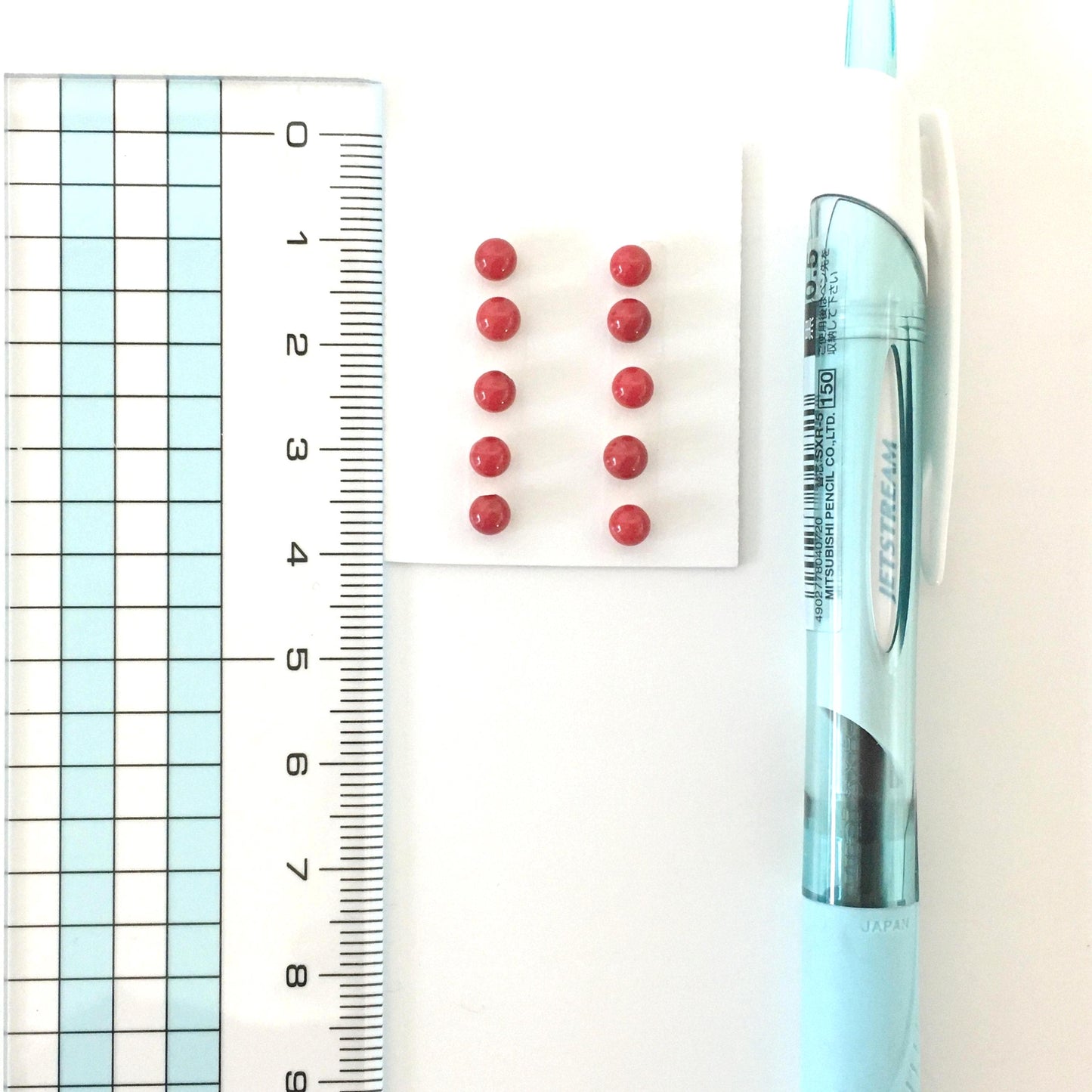 Red round bamboo coral 4mm for 10pcs, half-drilled hole, For jewelry making (dyed)