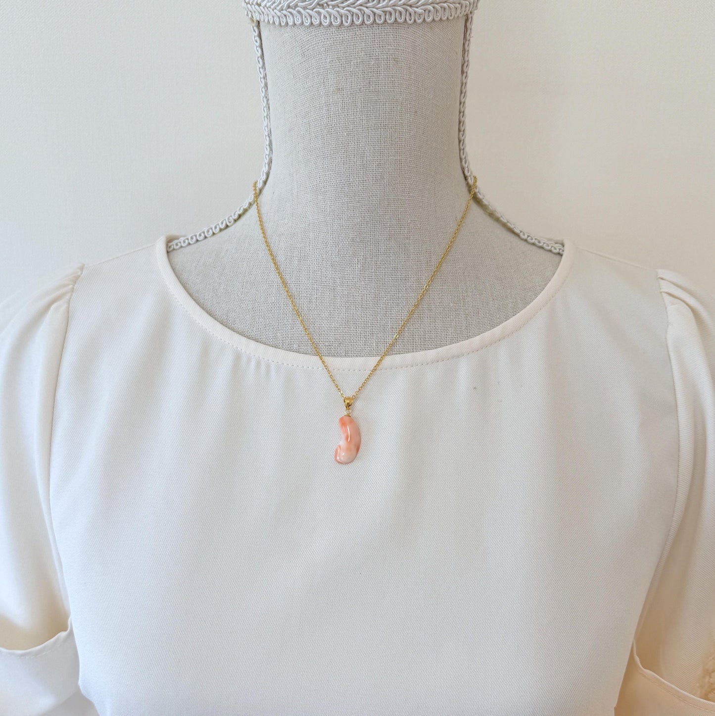 Natural Deep Sea Coral Unique Shaped Pendant, 21.3x9.6mm, Natural Pink/Orange color coral, Silver (Gold-Plated) bail