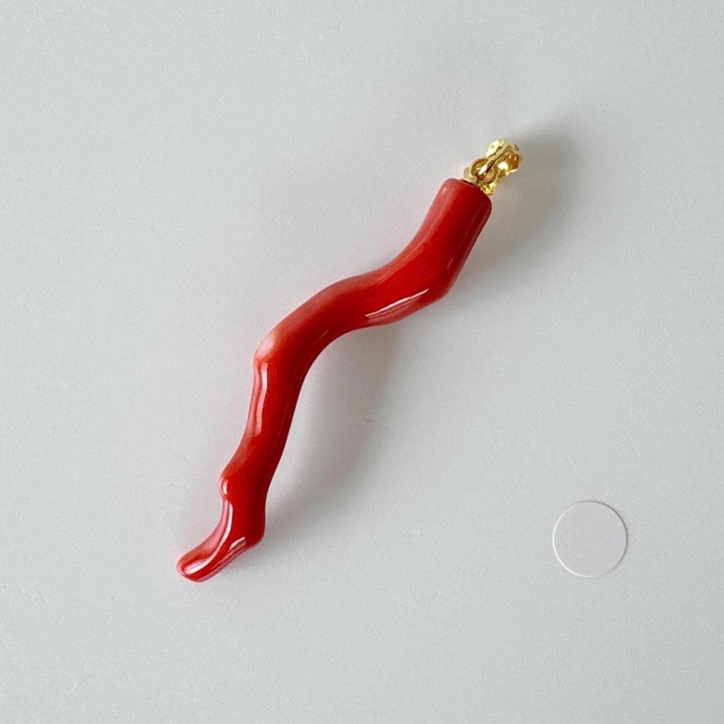 Natural Momo coral branch pendant, 50mm, Natural Japanese dark orange/Vermilion color coral branch pendant, Silver (Gold-Plated) bail