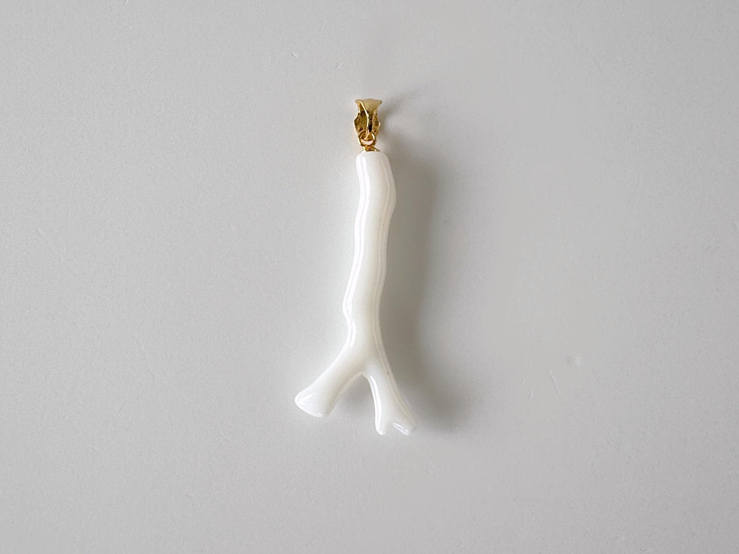 Natural Japanese White Coral Branch Pendant, 40mm, Natural White color genuine precious coral, Silver Bail (Gold-Plated)