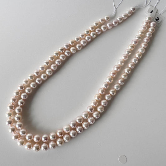 6.9-7.9mm Japanese White Akoya Pearl Beads, Genuine Akoya Pearl, Full Strand, 40.5-41cm , 16", Cultured Salt water pearl